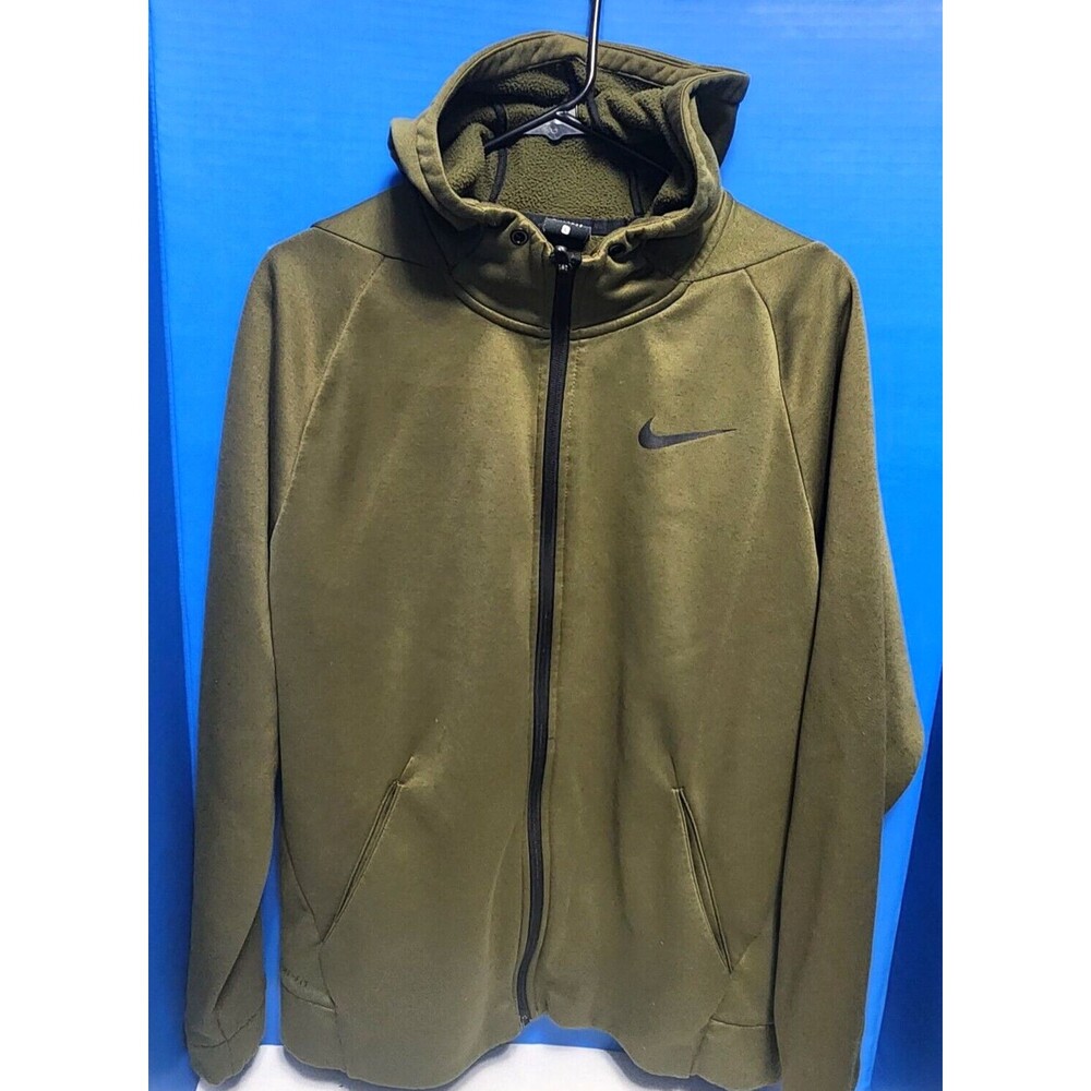 Nike Green Dri Fit Full Zip Mens Training Hoodie Long Sleeve Size Large